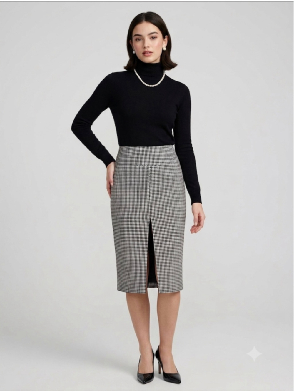 White House Black Market Pencil Skirt Size 10 Black White Gingham